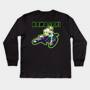 Vintage Motocross Kawasaki Kids Long Sleeve T-Shirt